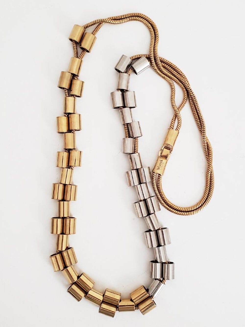 Mawi of London Silver Gold Tube Long Necklace NEW